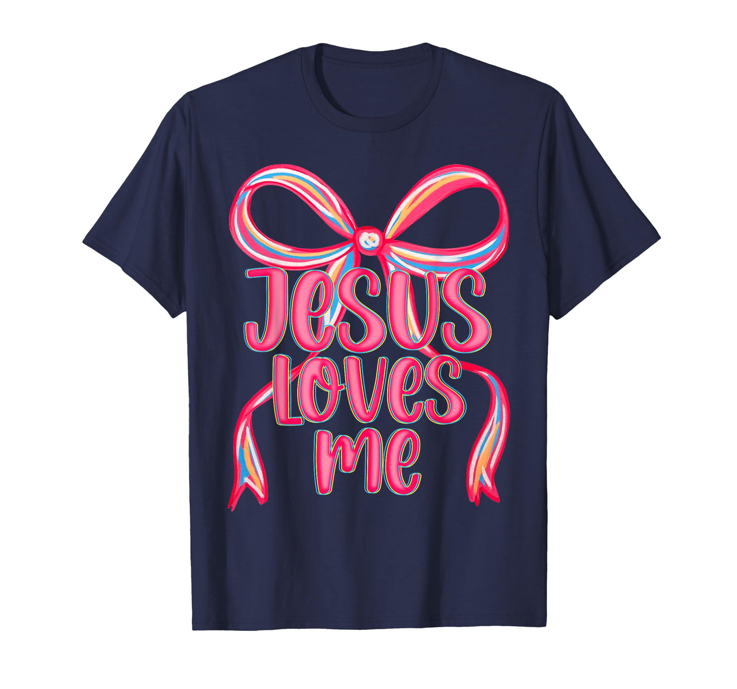 Jesus Loves Me Preppy Bow Christian Pink Women Kid Religious T-Shirt