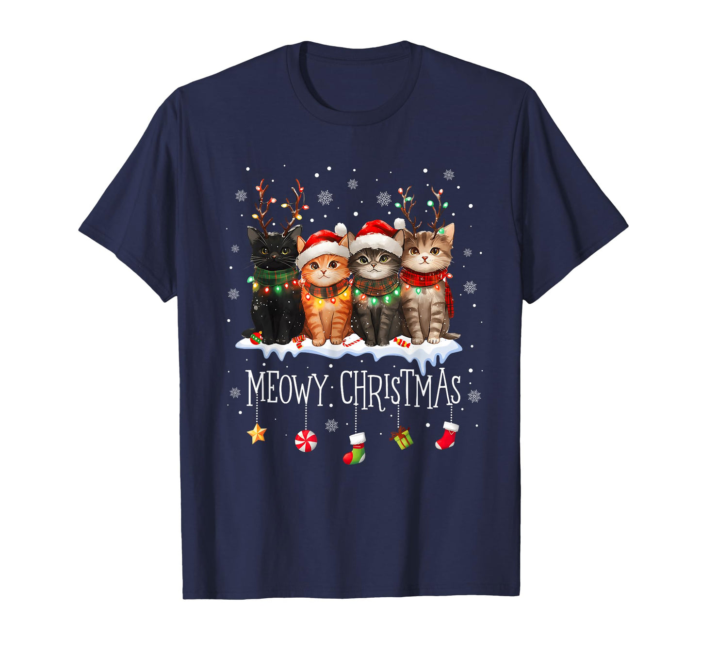 Meowy Catmas Cat Christmas Cute Kitten Cats Santa Hat Xmas T-Shirt