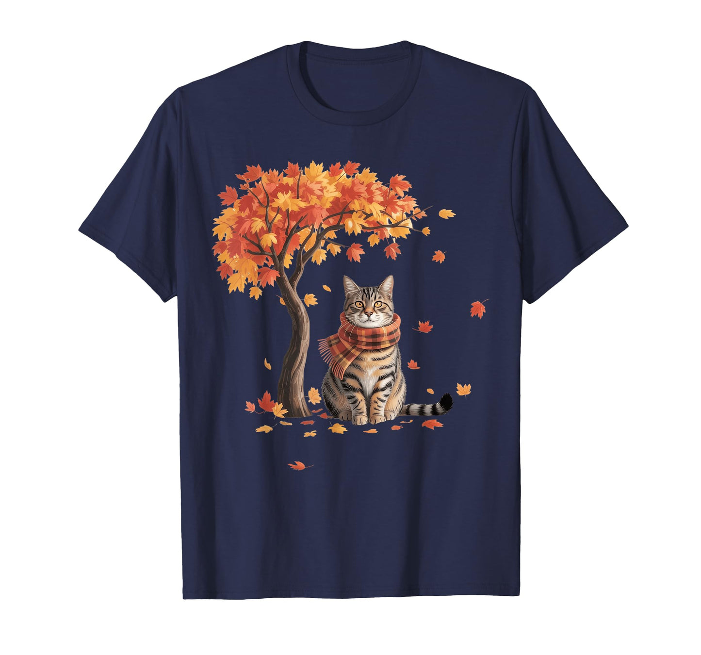 Cat Leaf Fall Tree Hello Autumn Thanksgiving T-Shirt