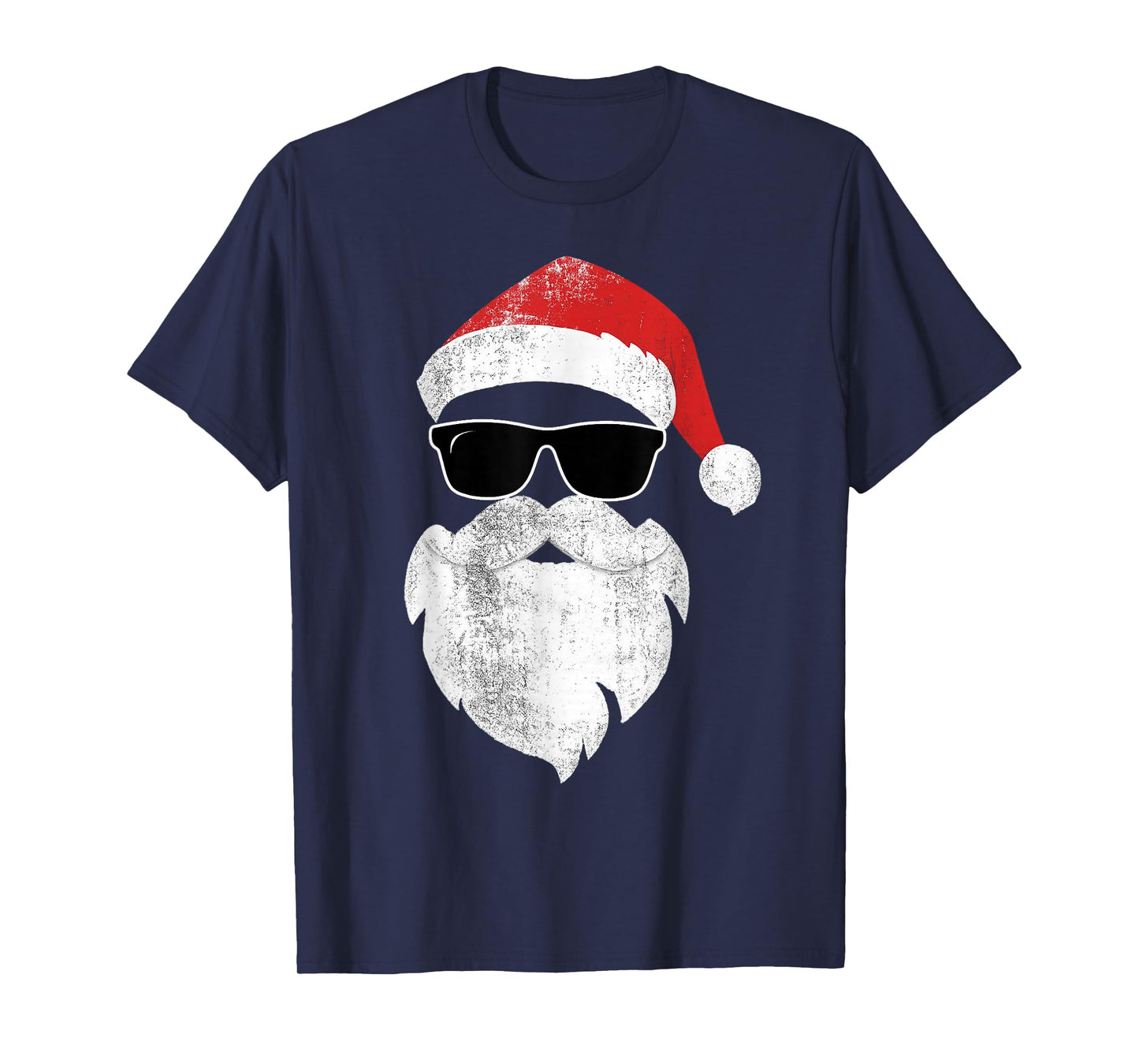 Funny Hipster Santa Face with Hat Beard & Glasses Christmas T-Shirt