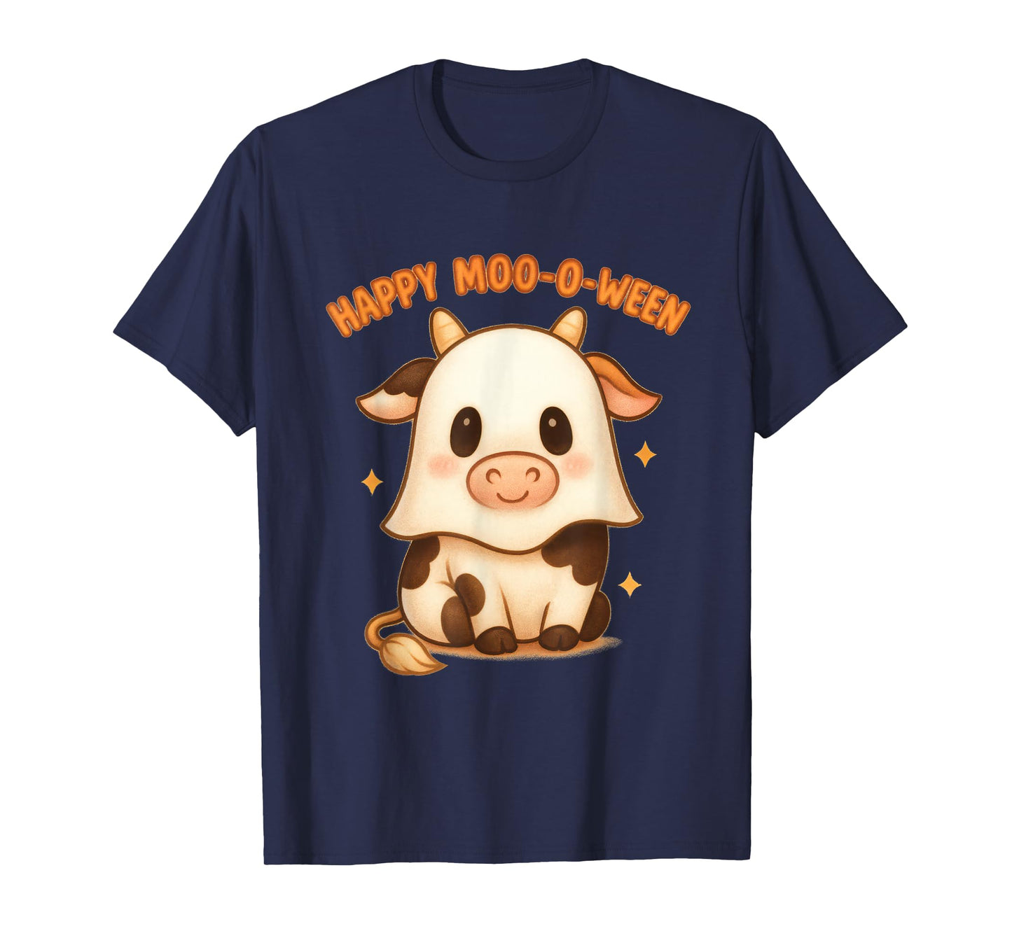 Happy Moo-O-Ween Cute Cow Ghost Animal Pun Halloween T-Shirt