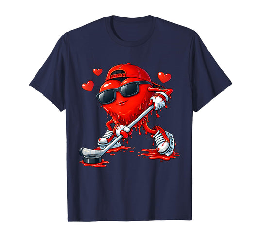 Valentine Hockey Heart Drip Sport Love Valentines Day Boys T-Shirt