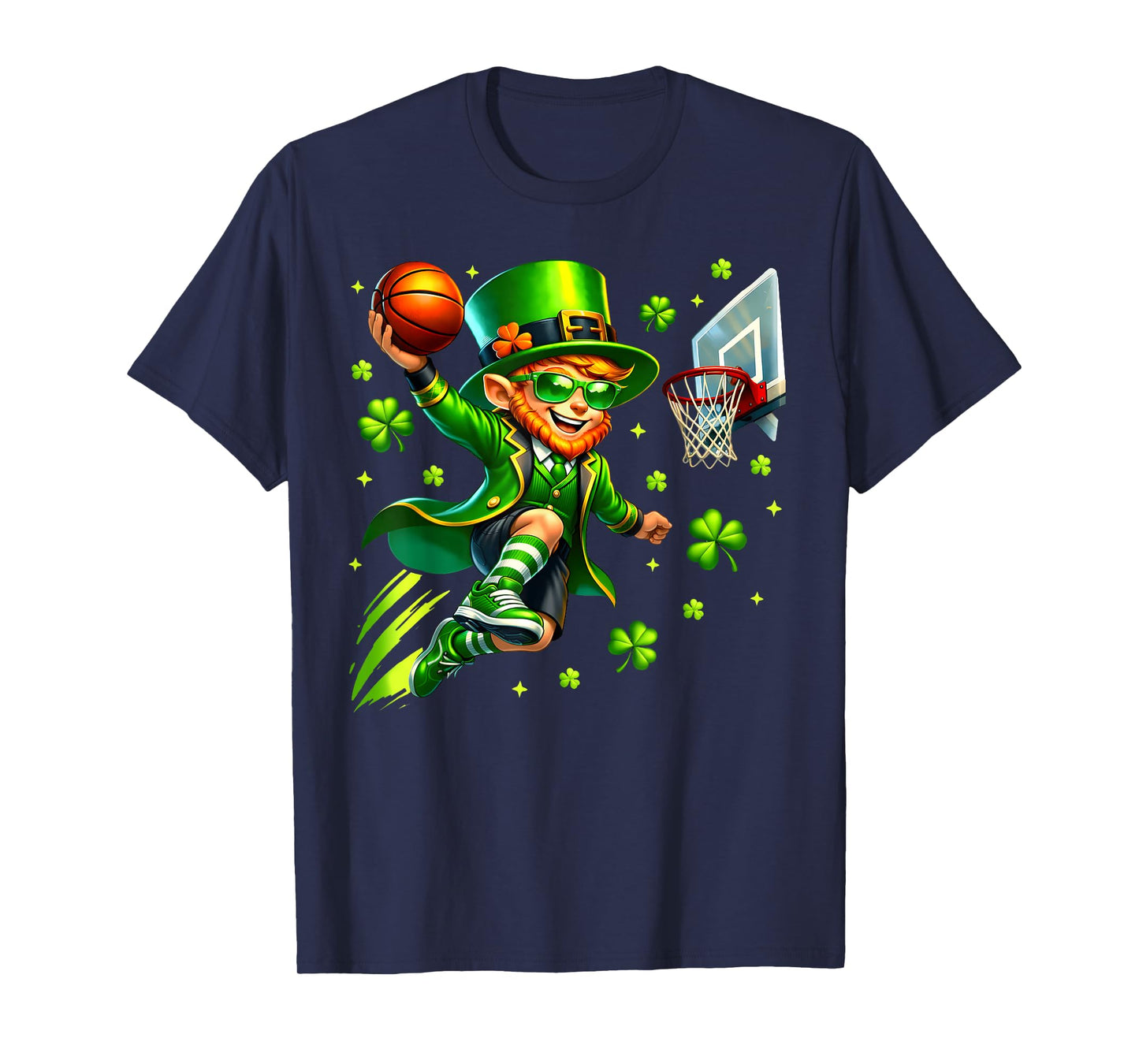 St Patricks Day Leprechaun Playing Basketball Sport Men Boys T-Shirt