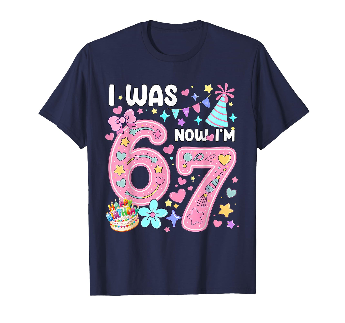 7 Year Old Birthday I was 6 Now I'm 7 67 Meme Funny Kids T-Shirt