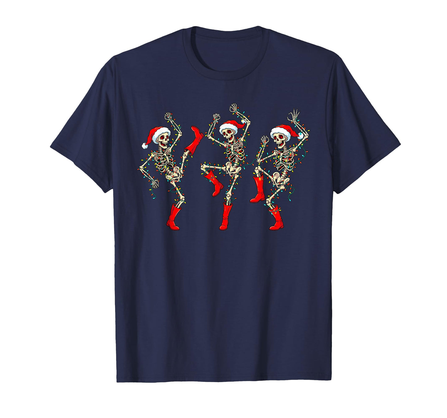 Christmas Skeleton Santa Dancing Dance Xmas Tree Lights T-Shirt