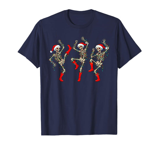 Christmas Skeleton Santa Dancing Dance Xmas Tree Lights T-Shirt
