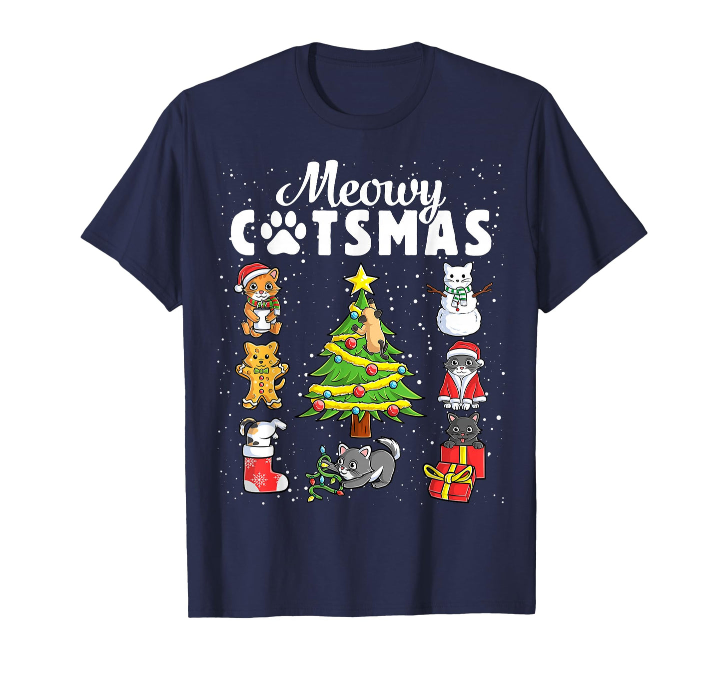 Meowy Catsmas Cats Christmas Funny Holiday Cat Boys Girls T-Shirt