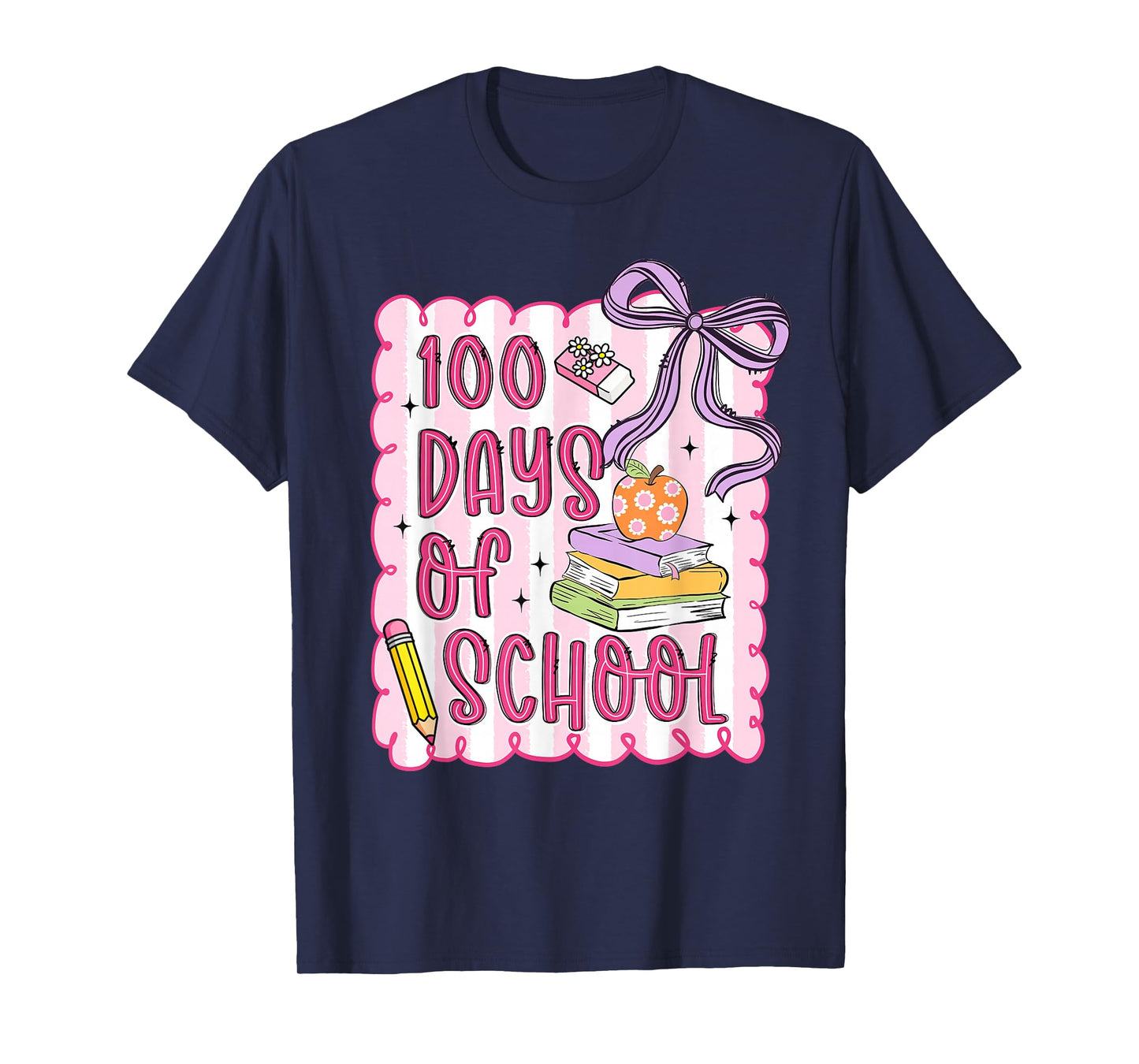 Preppy 100 Days of School Coquette Bow Pencil Teacher Girl T-Shirt