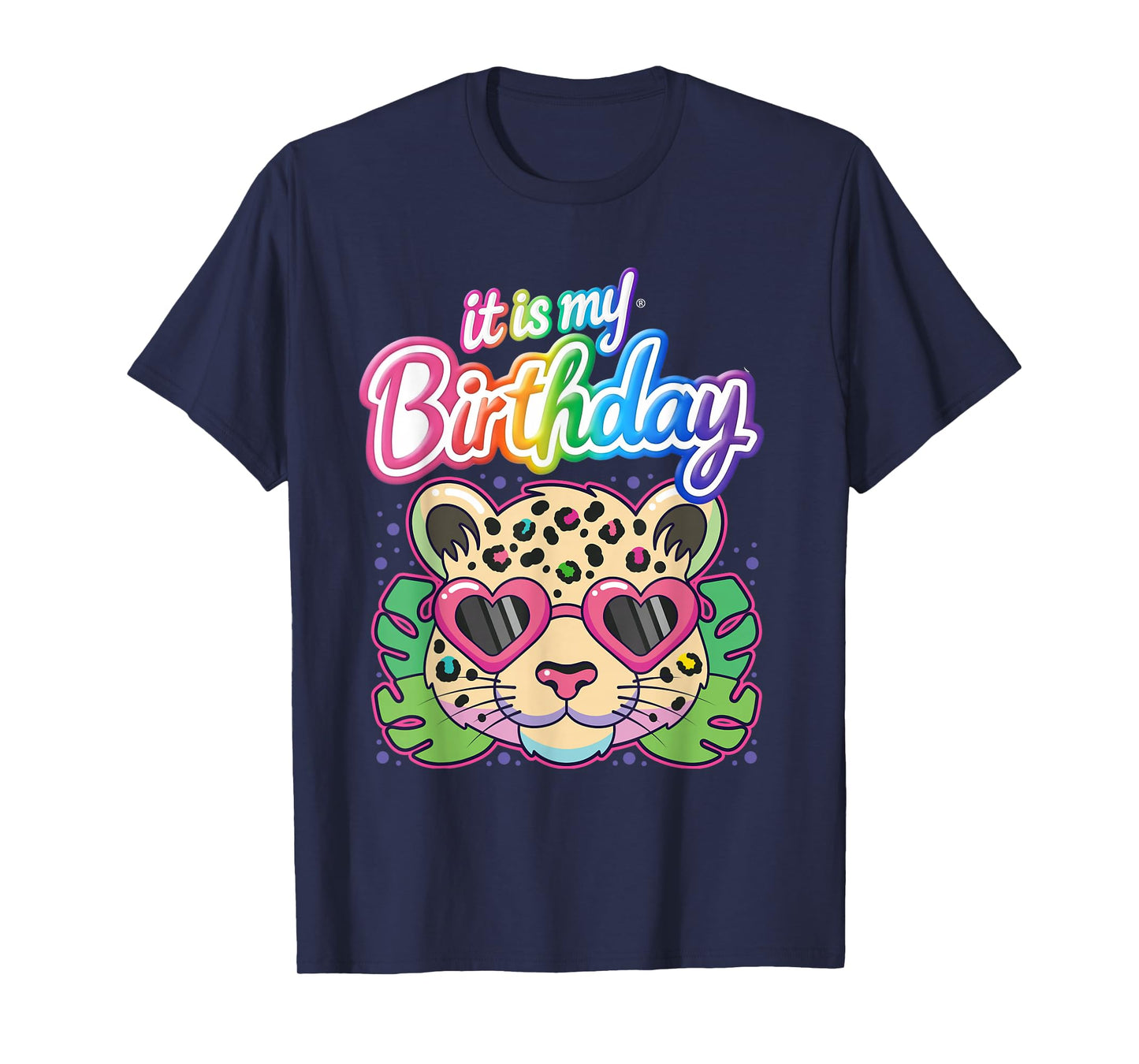 Rainbow Cheetah Leopard Face Heart Birthday Party Women T-Shirt