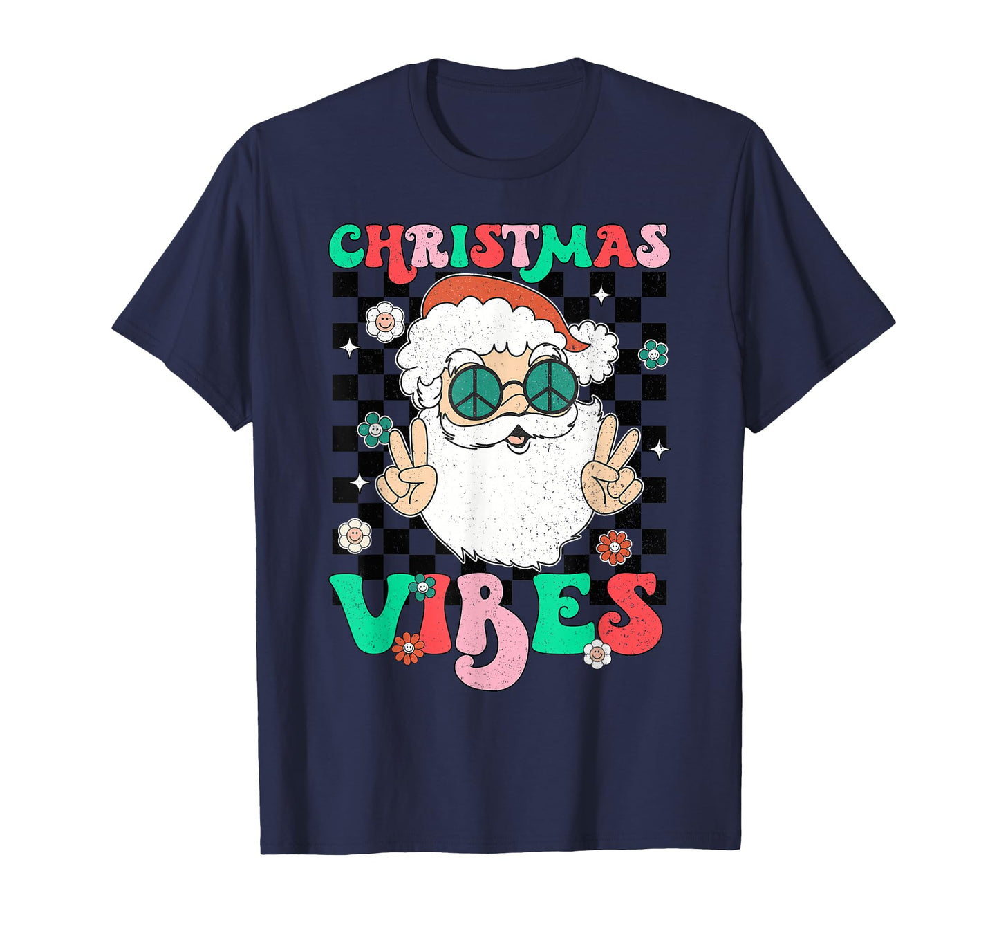 Groovy Christmas Vibes Santa Hat Xmas Holiday Teens Girls T-Shirt