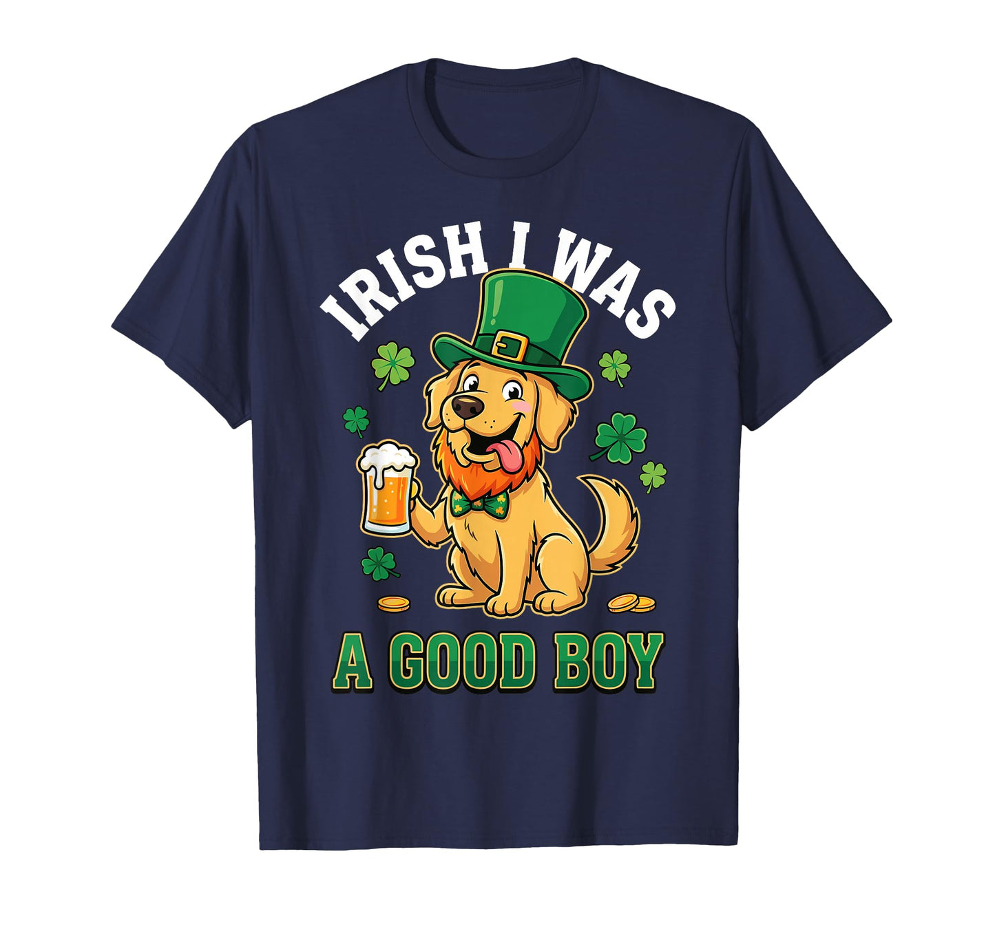 Funny St Patricks Day Golden Retriever Dog Irish Shamrock T-Shirt