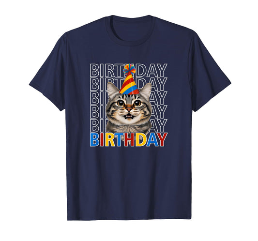 Cute Birthday Cat - Kitty Wearing a Party Hat T-Shirt