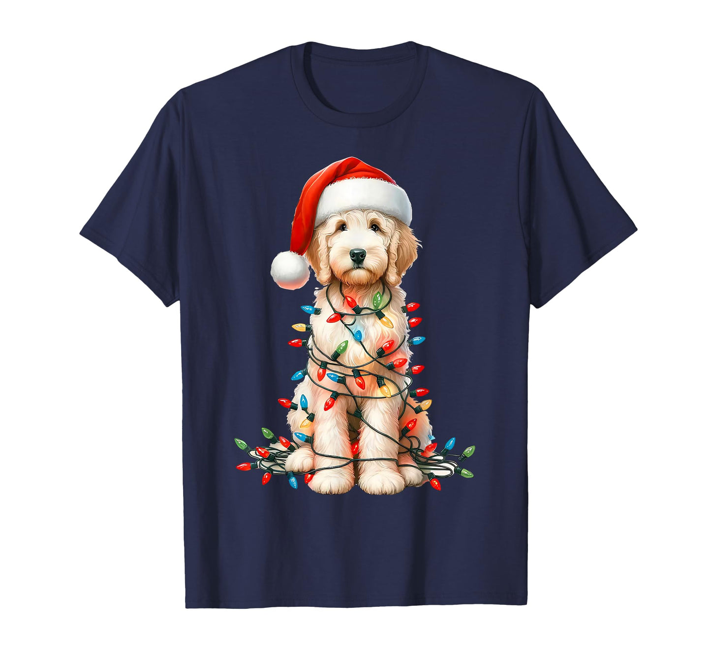 Christmas Golden Dog Santa Hat Xmas Lights Holiday Pet T-Shirt