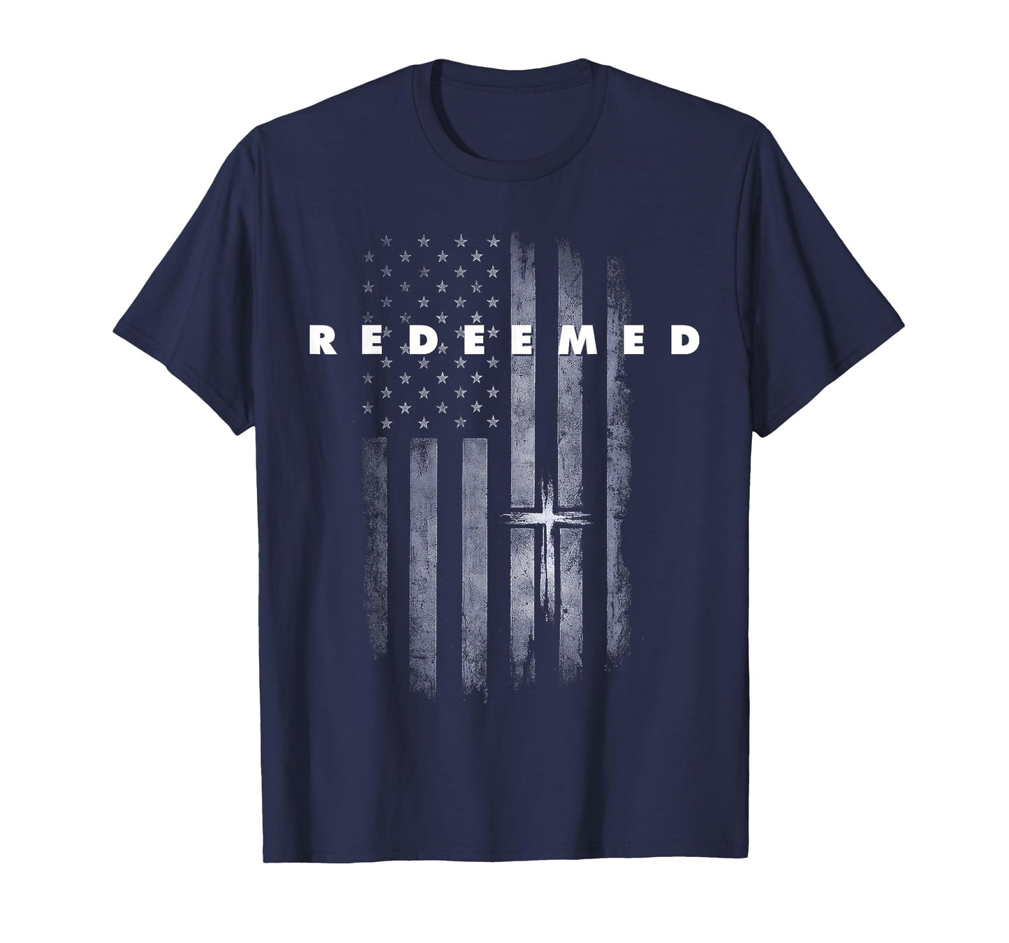 Redeemed Faith God Cross American Flag Gift Christian Men T-Shirt