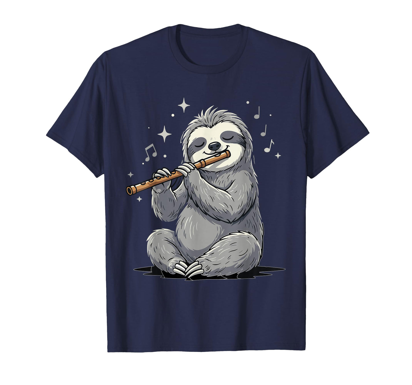 Cute Musical Sloth Playing Flute Funny Kids Women Men T-Shirt