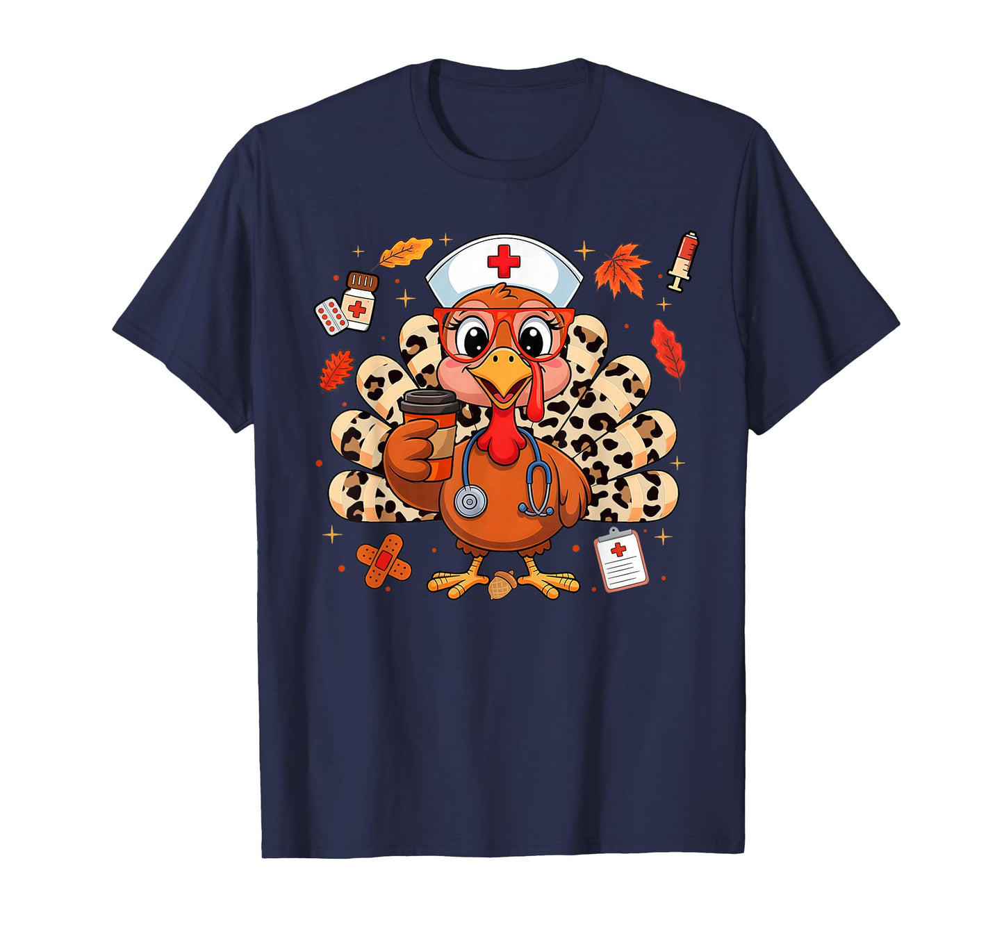 Thankful Turkey Funny Scrub Nurse Fall Thanksgiving Nursing T-Shirt