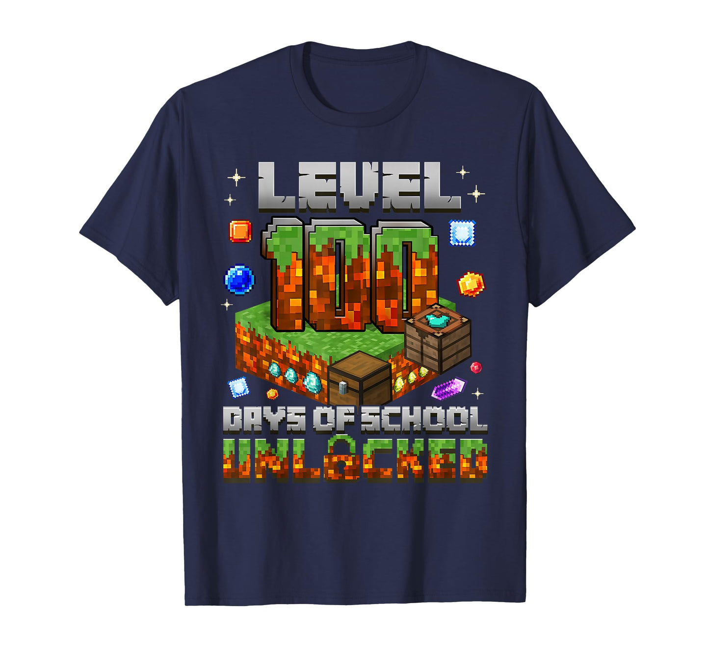 100 Days of School Gamer Level Unlocked Boys Kids Pixel Game T-Shirt