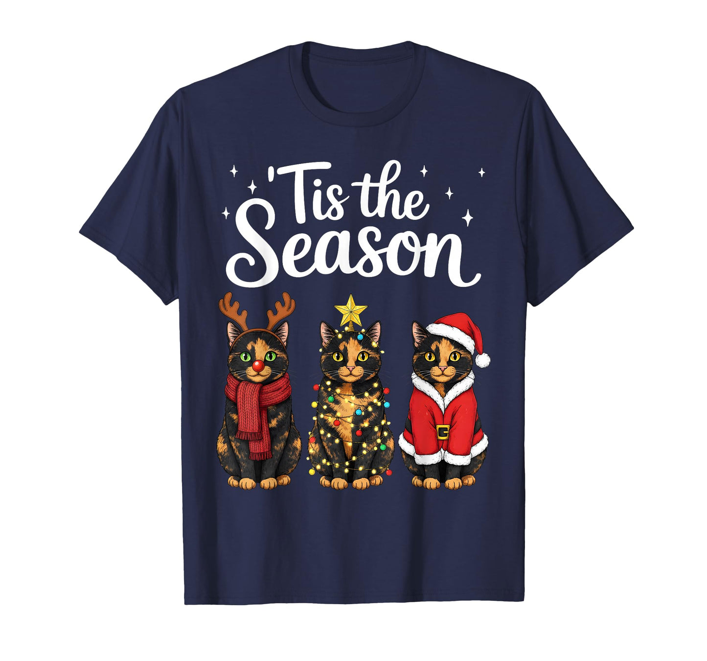 Tis The Season Tortoiseshell Cat Christmas Santa T-Shirt