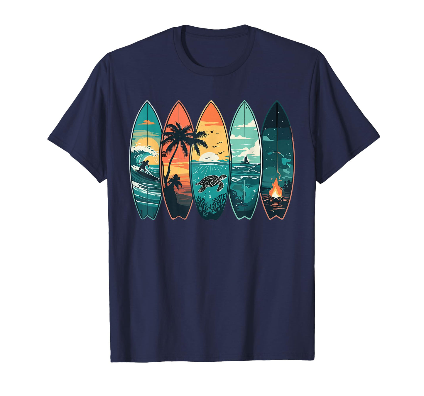 Surfboards Sunset Ocean Beach Vibe Surfer T-Shirt