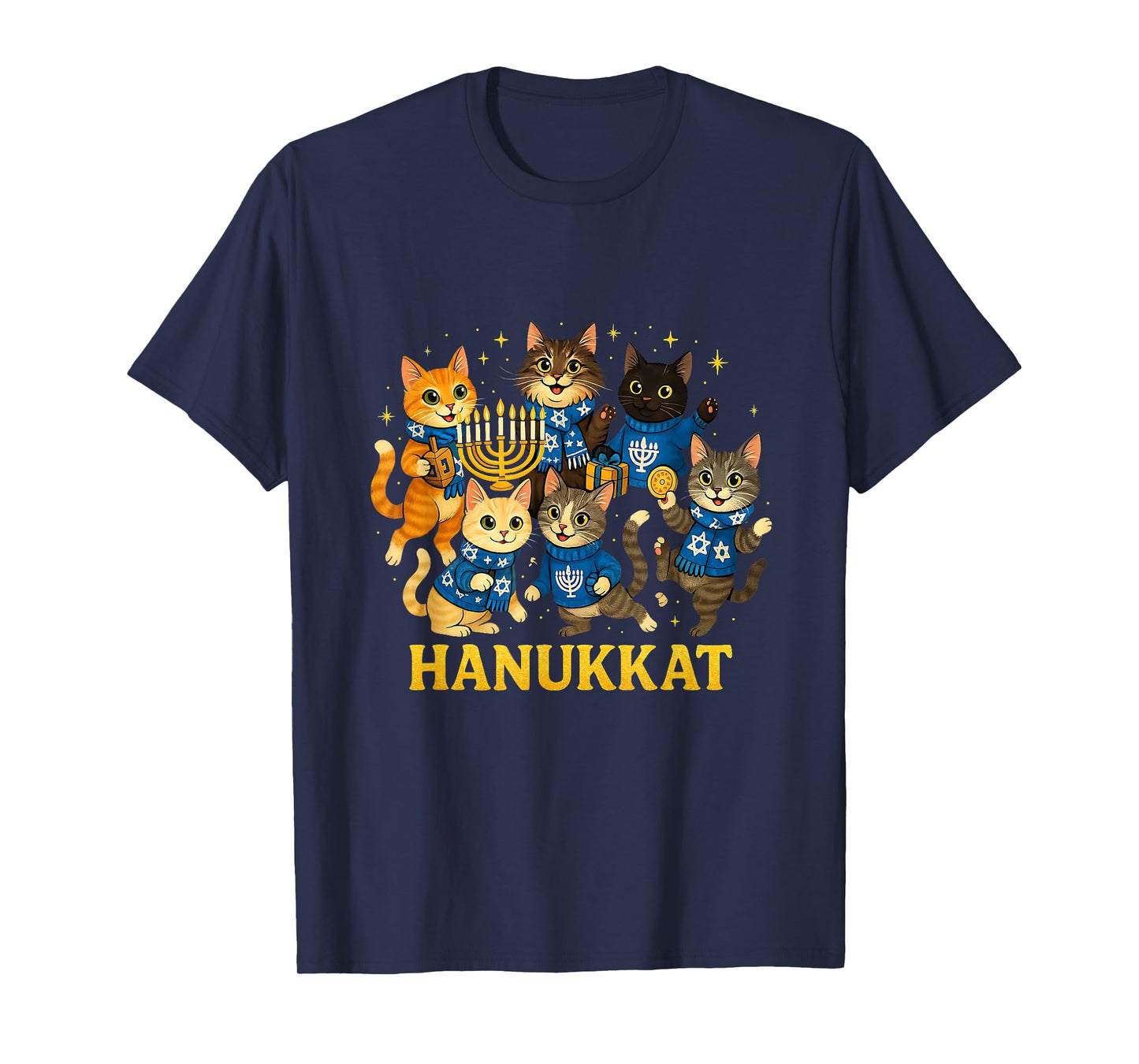 Hanukkat Cute Cats Hanukkah Menorah Design T-Shirt