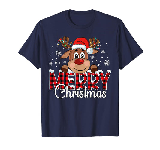 Merry Christmas Light Reindeer Xmas Matching Family T-Shirt