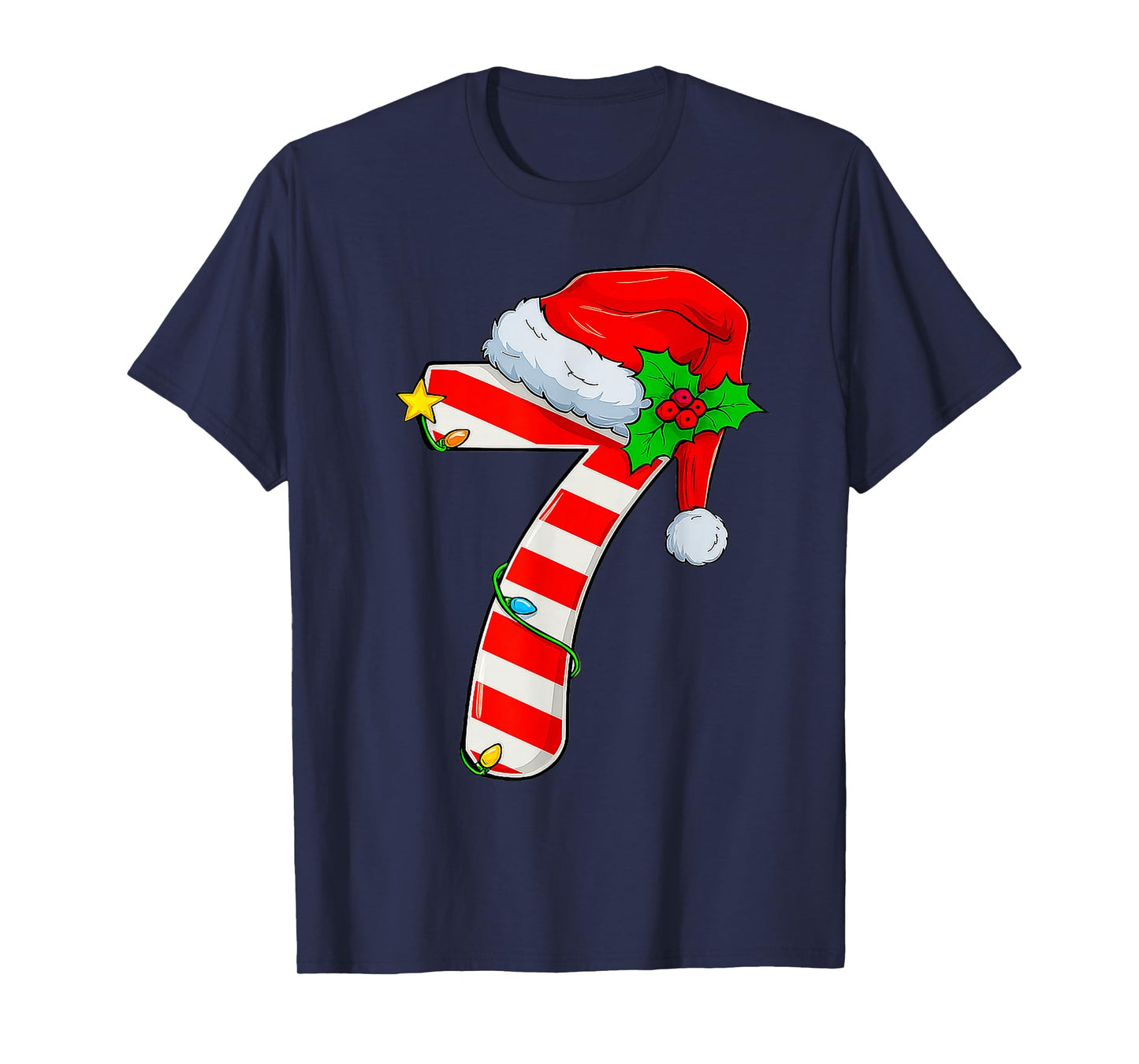 Fun Six Seven 6 7 Meme Candy Cane Lights Santa Christmas T-Shirt
