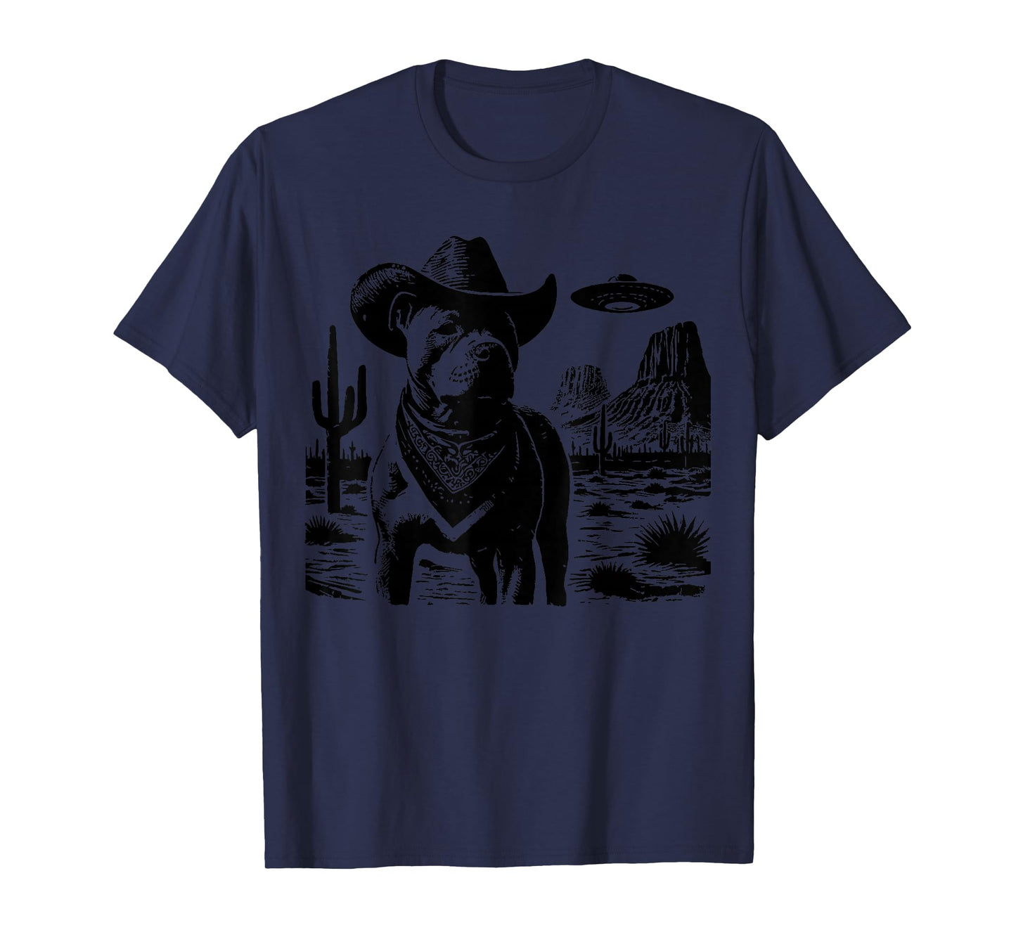 Western Pitbull UFO Cowboy Dog Alien T-Shirt