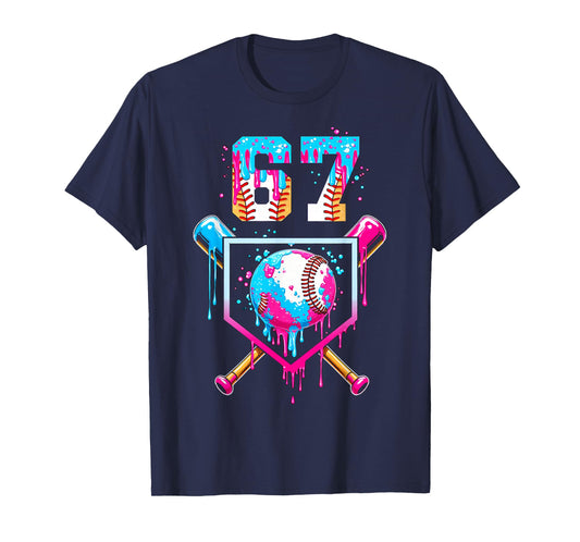 Ice Cream Dripping Boys Baseball Drip Fun 6 7 Six Seven Meme T-Shirt