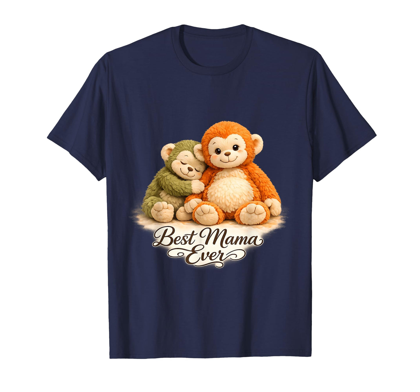 Cute Baby Punch Monkey Hug Plush Toy Best Mama Ever Graphic T-Shirt