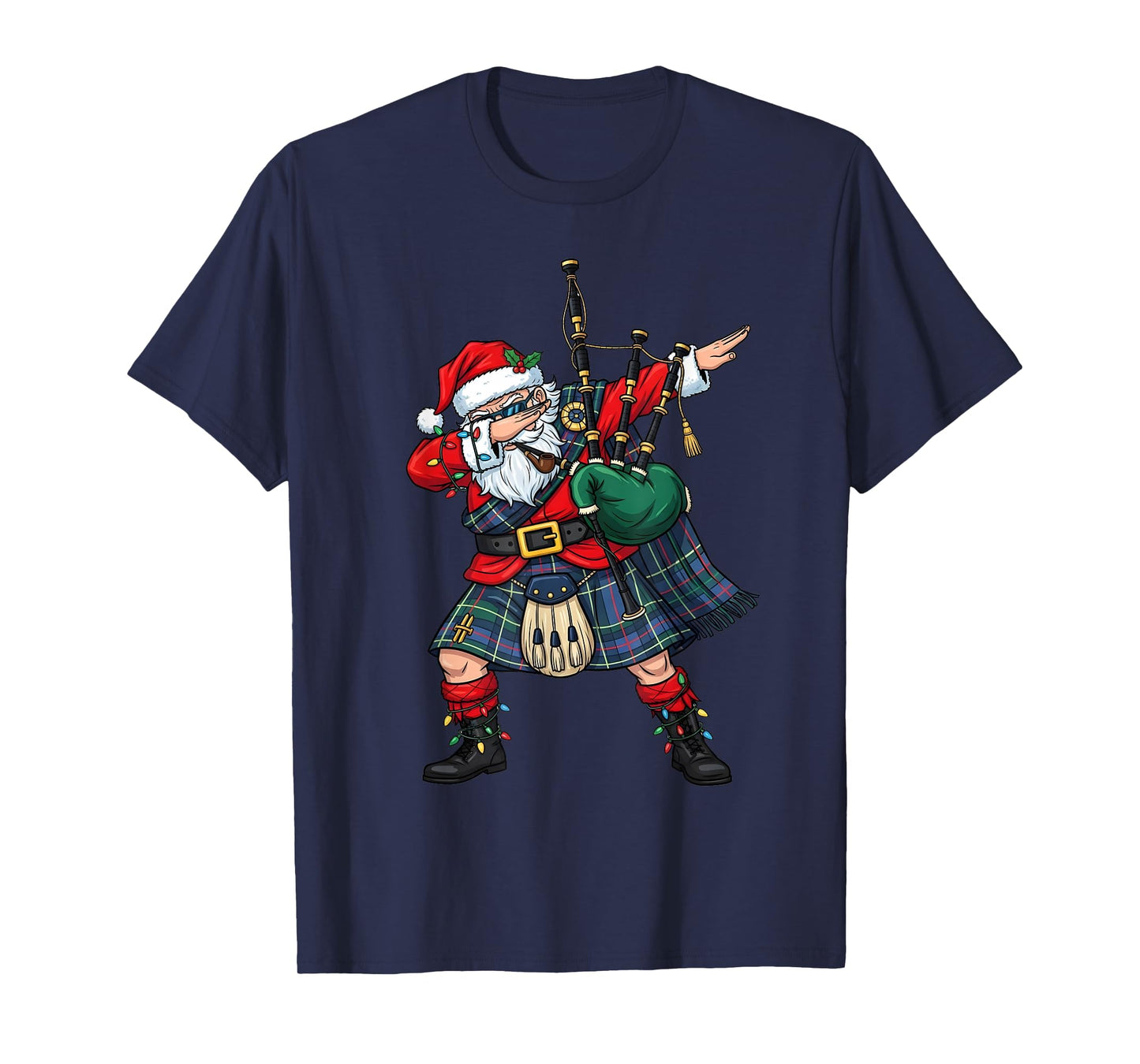 Christmas Santa Playing Scottish Bagpipes Funny Holiday Dab T-Shirt
