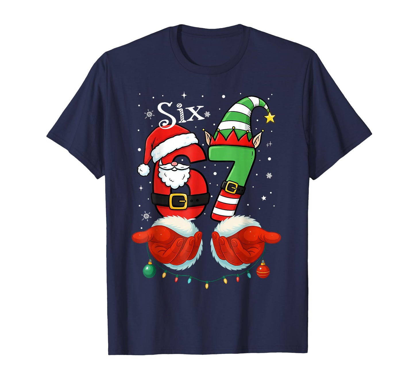 Funny Six Seven 67 Meme 6 7 Christmas Santa Hand Boys Teens T-Shirt