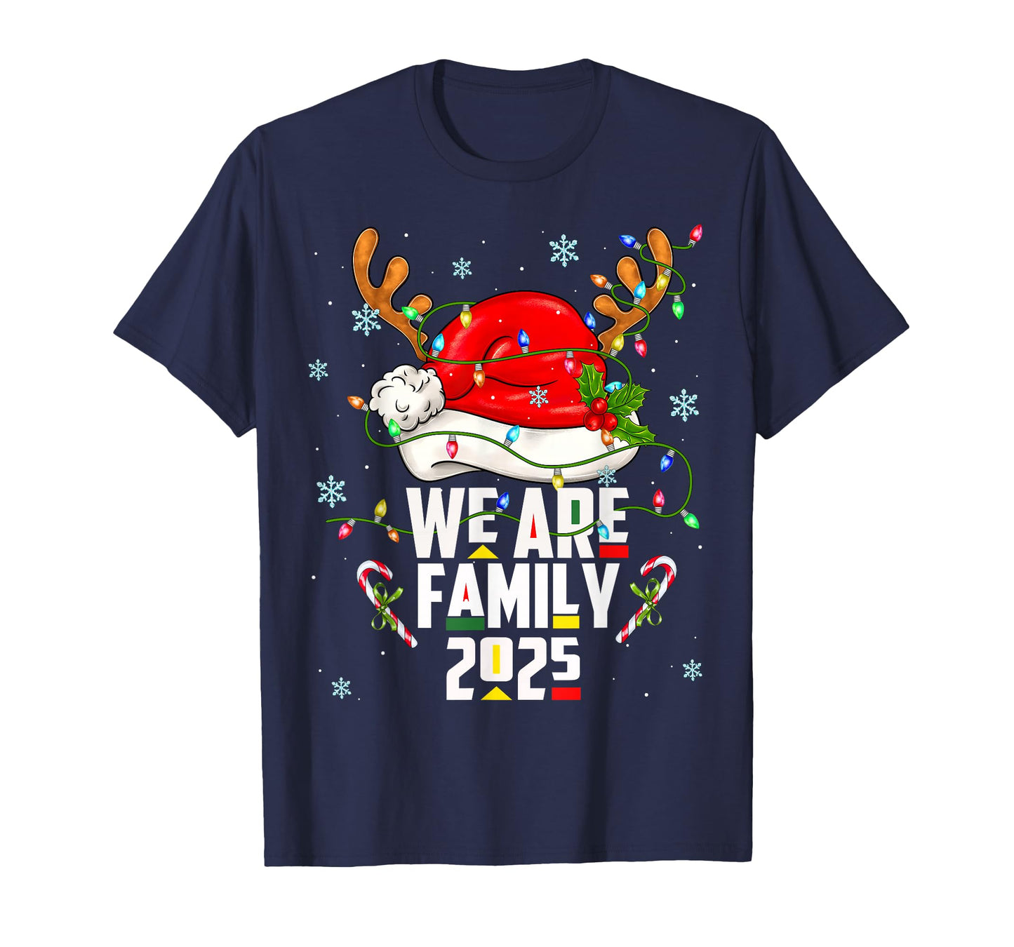 We are Family 2025 Black Christmas Tree Santa Pjs Matching T-Shirt