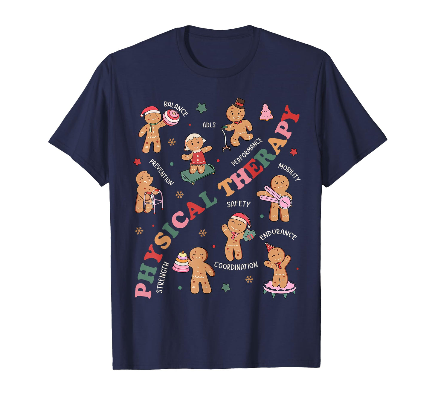 Retro Physical Therapy Gingerbread Christmas PT Funny Xmas T-Shirt