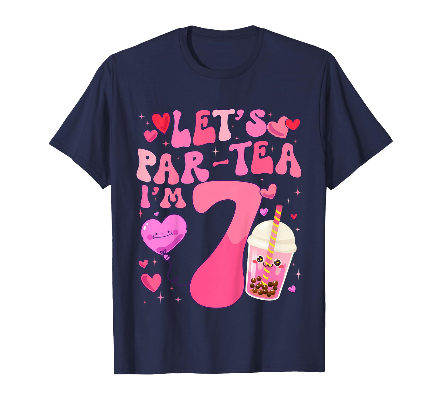 Let's Par-Tea I'm 7 Years Old 7th Birthday Bubble Boba Tea T-Shirt