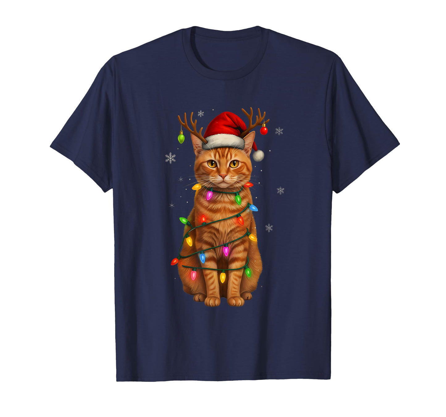 Orange Tabby Cat Christmas Lights Funny Santa Holiday Cats T-Shirt