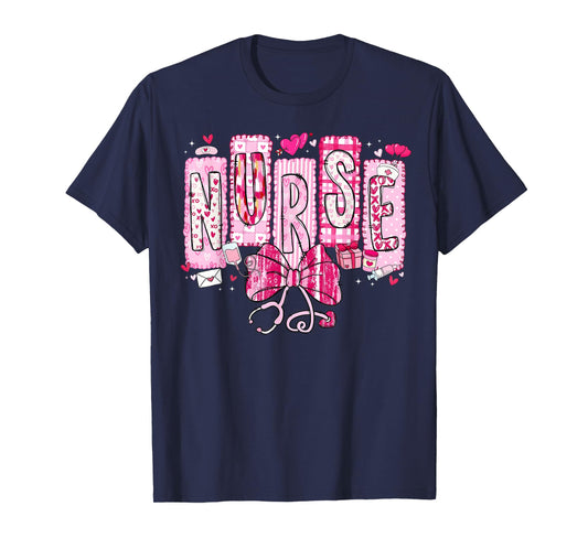 Valentine Nurse Coquette Bow Stethoscope Girl Women T-Shirt