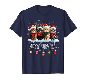 Meowy Catmas Cat Christmas Tree Xmas Girls Boys Funny Cat T-Shirt