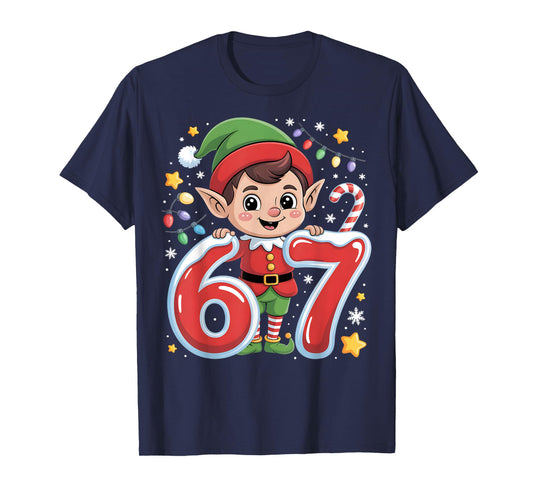 Cute Elf Six Seven 6 7 Meme Funny Christmas Costume T-Shirt
