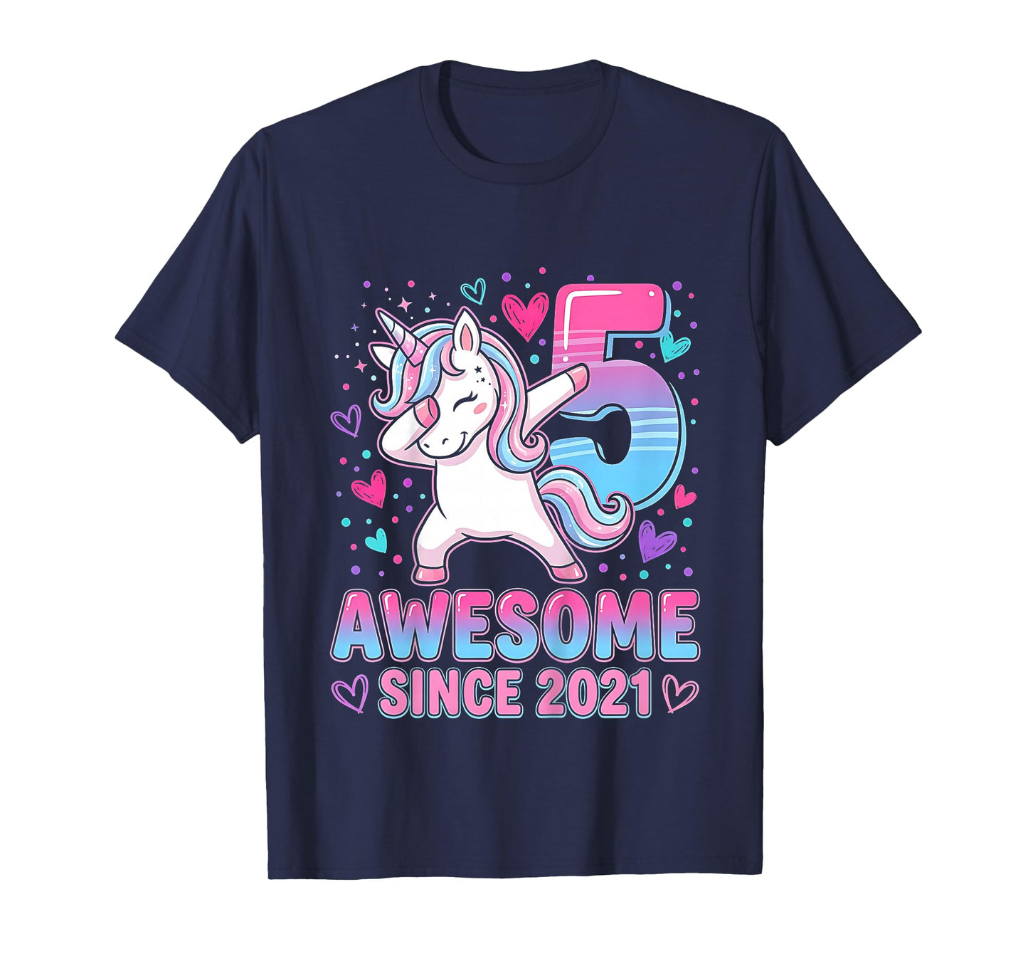 Kids 5th Birthday Girl Unicorn Shirt Awesome Since 2021 Unicorn T-Shirt
