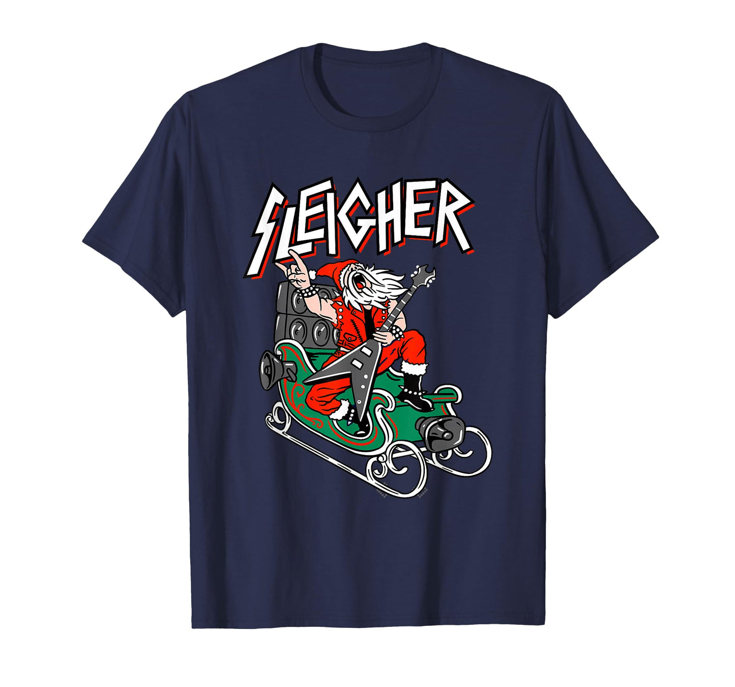 Ugly Christmas Sweater Sleigher Heavy Metal Santa Xmas T-Shirt