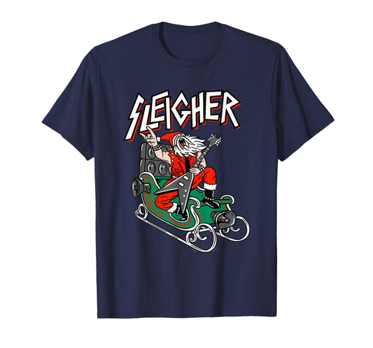 Ugly Christmas Sweater Sleigher Heavy Metal Santa Xmas T-Shirt