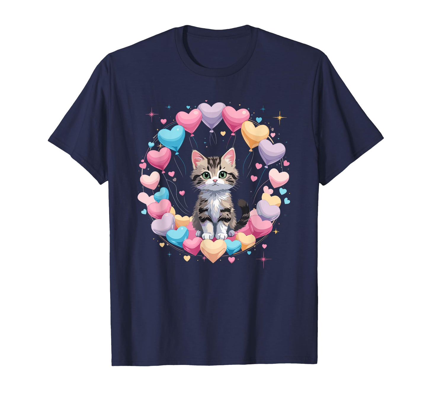 Valentines Day Cute Kitten with Heart Balloons T-Shirt