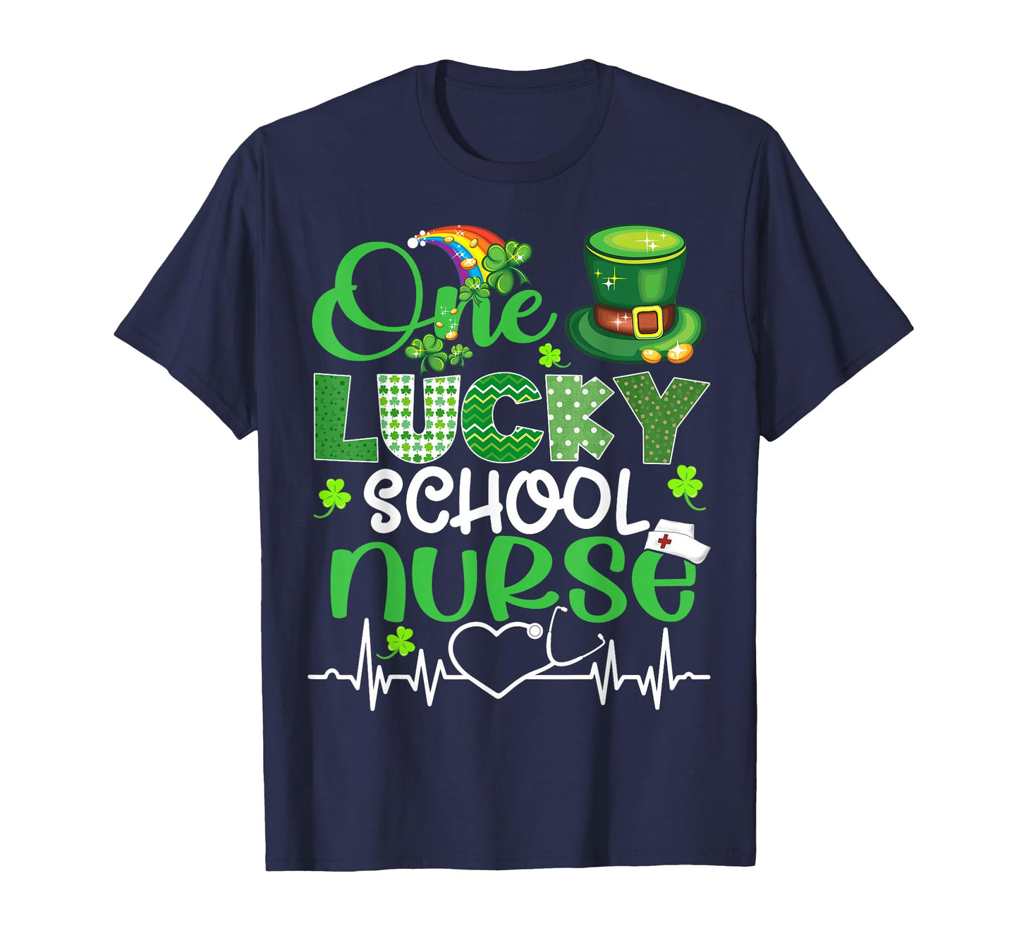 One Lucky School Nurse Shamrock Stethoscope St Patricks Day T-Shirt