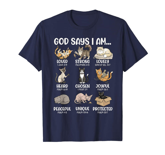 God Says I Am Bible Verses for Christian Cat Lover T-Shirt