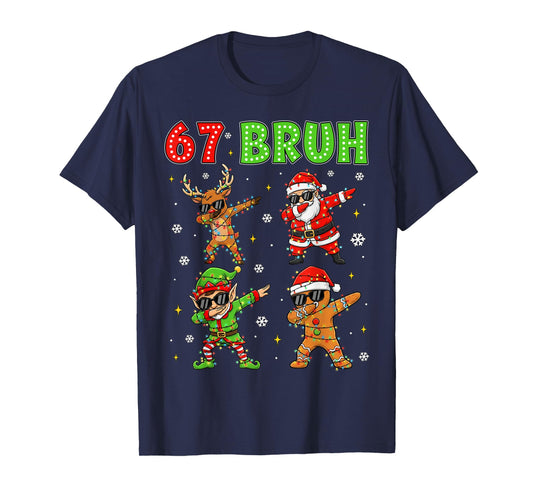 67 Bruh Dabbing Santa Reindeer Elf Gingerbread Christmas Kid T-Shirt