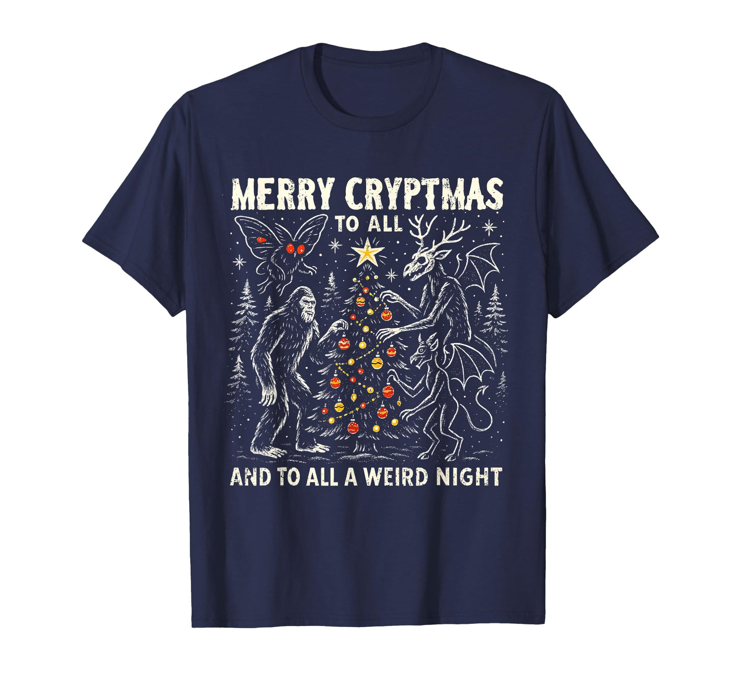 Merry Cryptmas Weird Night Cryptid Holiday Art T-Shirt
