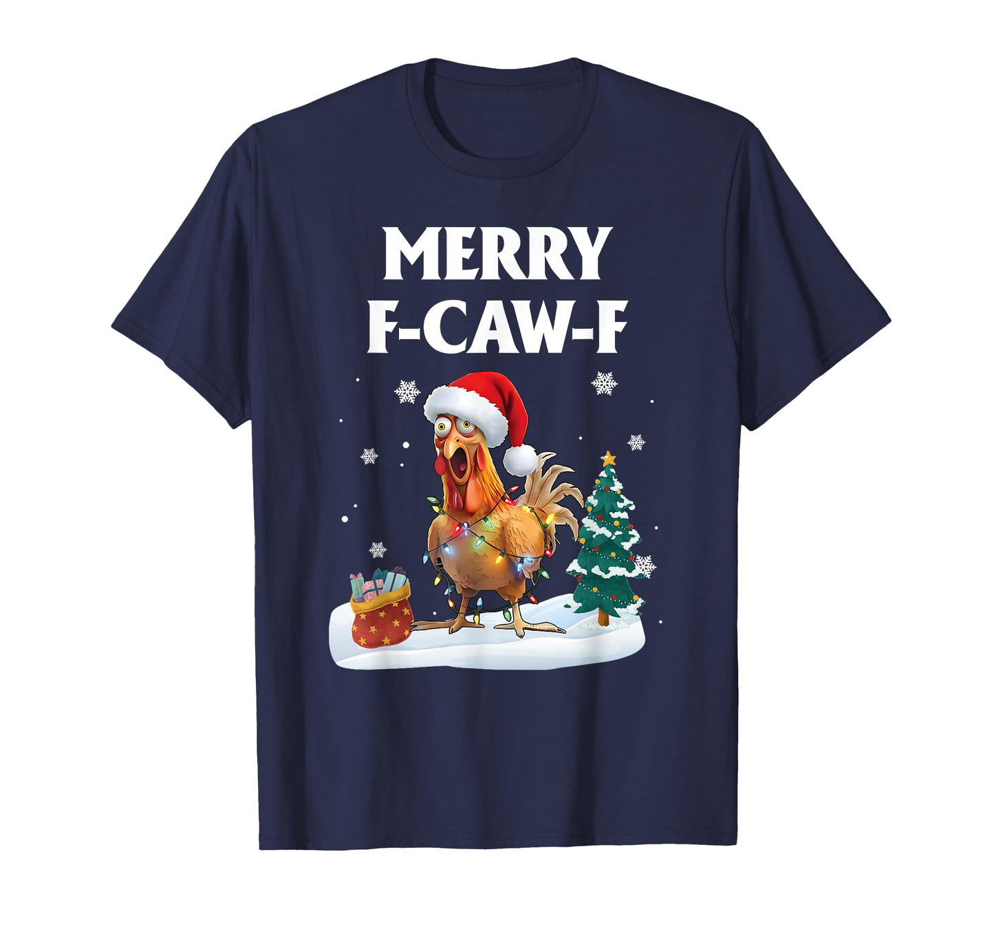 Merry F-Caw-F Funny Chicken Santa Rooster Christmas Lights T-Shirt