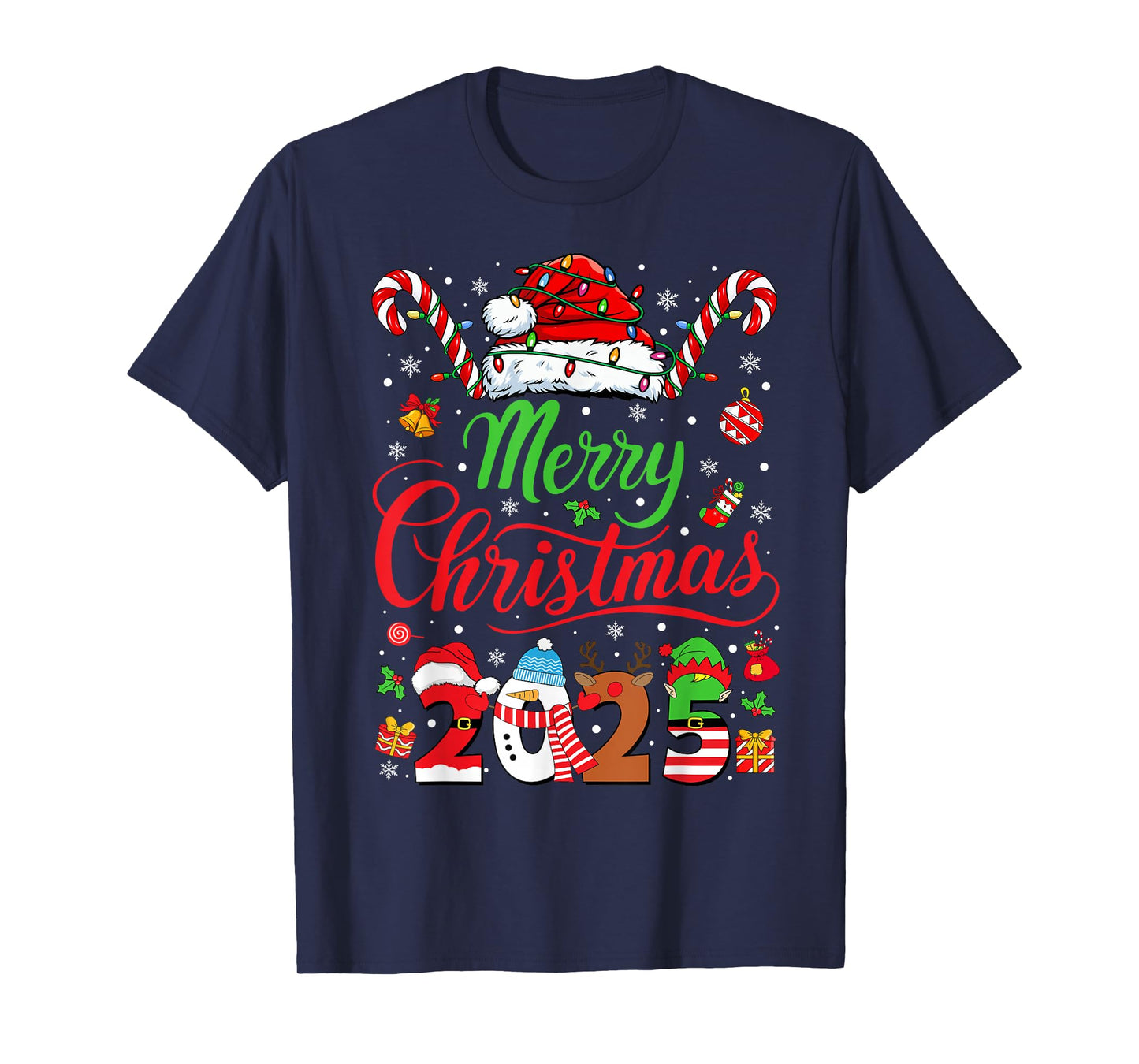 Merry Christmas 2025 Santa Reindeer Snowman Christmas Family T-Shirt