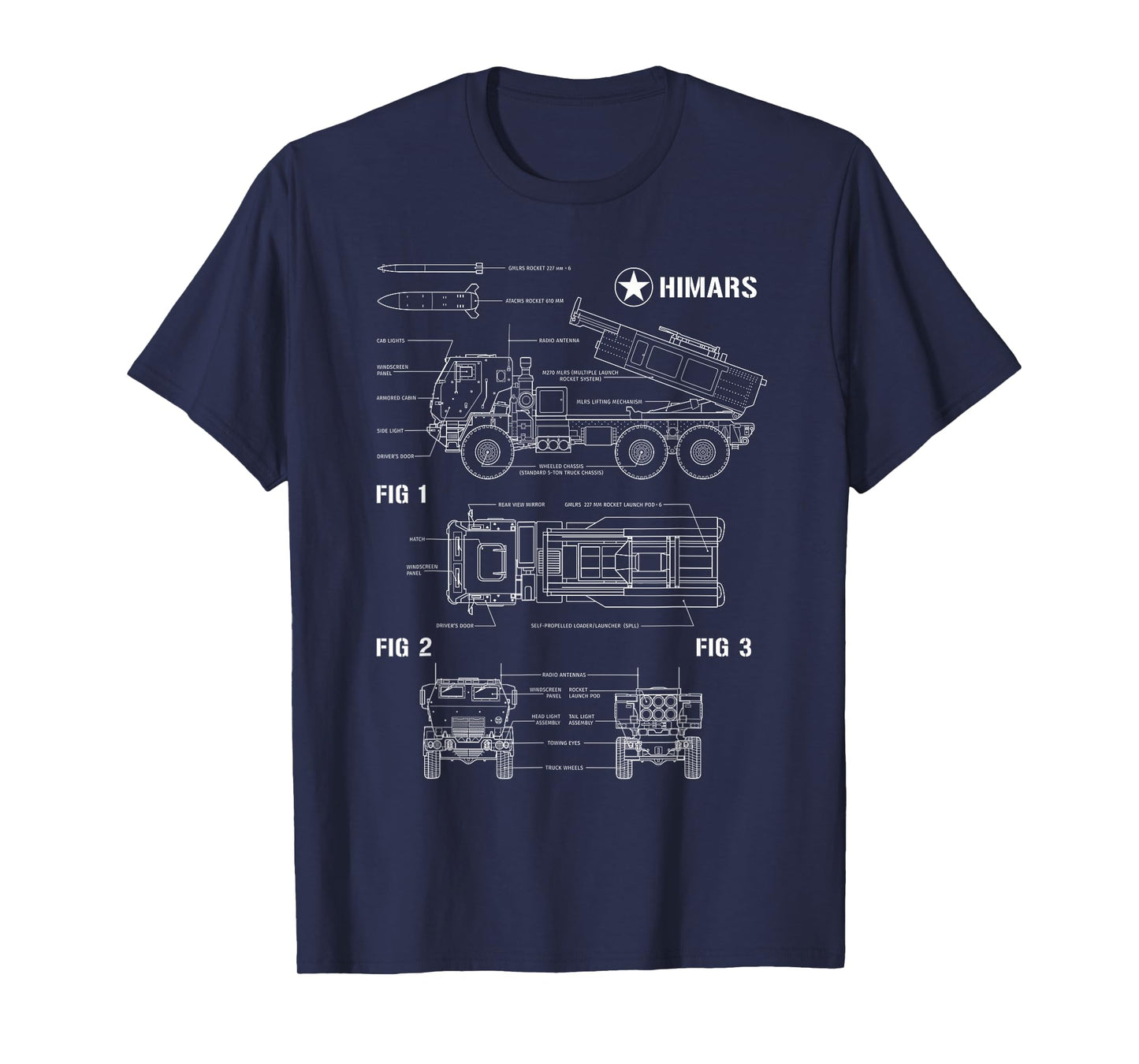 M142 High Mobility Artillery Rocket System HIMARS Blueprint T-Shirt