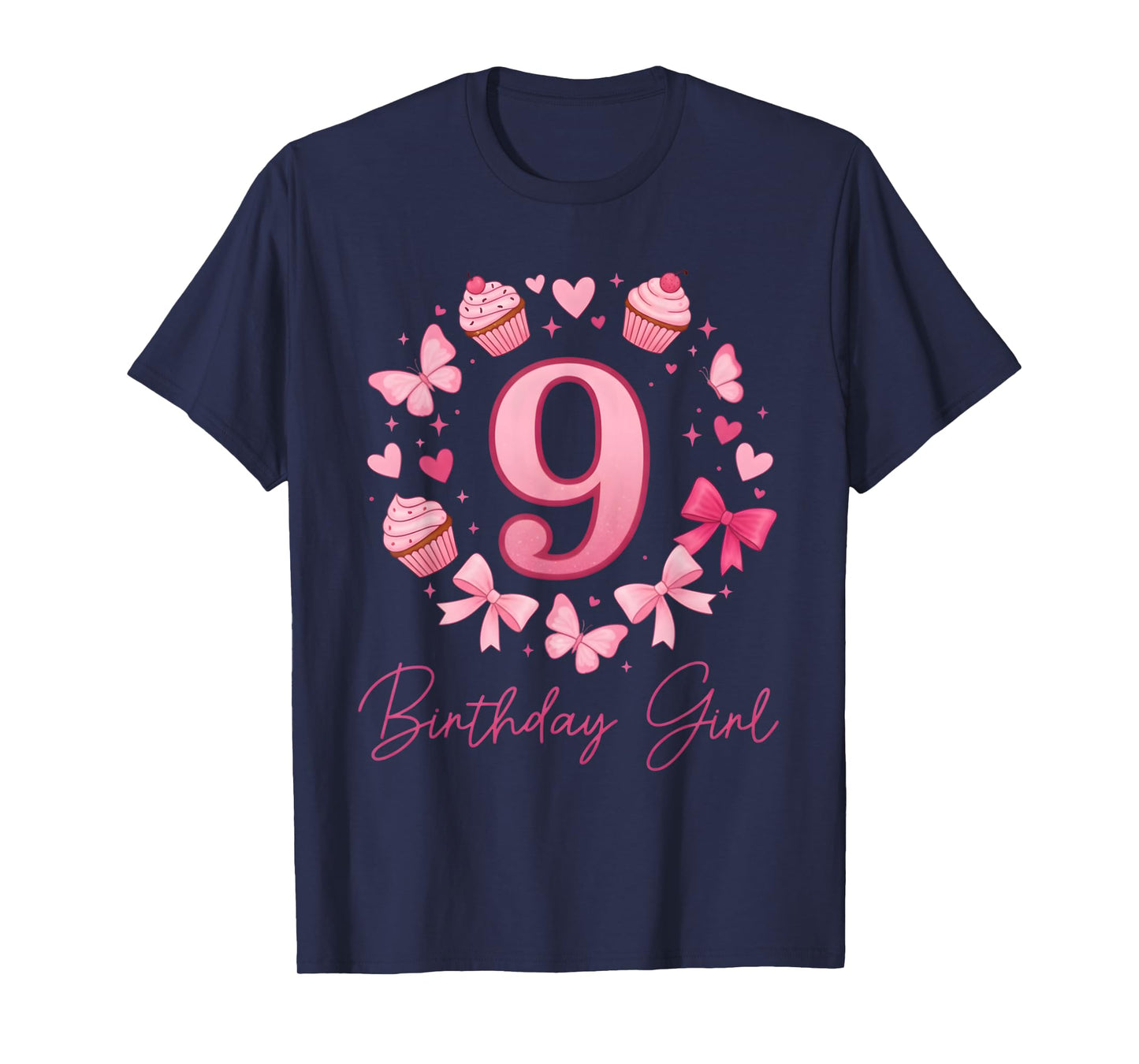 9th Birthday Girl Aesthetic Coquette Bow T-Shirt